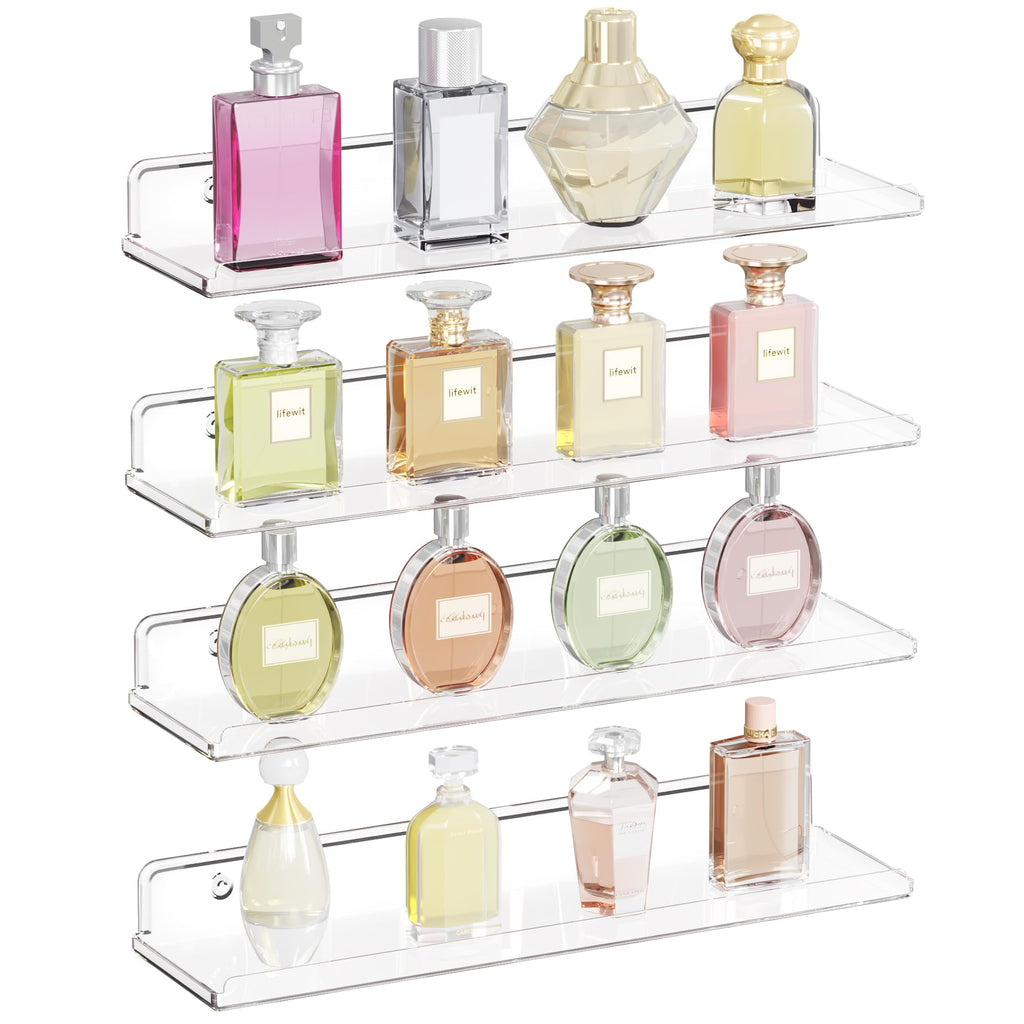 Lifewit Floating Shelves For Wall, 4 Pack 15' Clear Acrylic Shelf Room Decor For Book/Figures/Photo/Makeup In Bathroom, Book Shelf, Living Room, Bedroom, Kitchen Storage And Organization