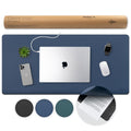 Nordik Felt And Leather Desk Mat Non-Slip - Blue - 35 X 17 Inch - Felt And Vegan Leather Desk Pad - Document Organizers - Desk B