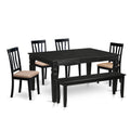 East West Furniture WEAN6D-BLK-C 6 Piece Dining Set Contains a Rectangle Dining Table with Butterfly Leaf and 4 Linen Fabric Upholstered Chairs with a Bench, 42x60 Inch, Black