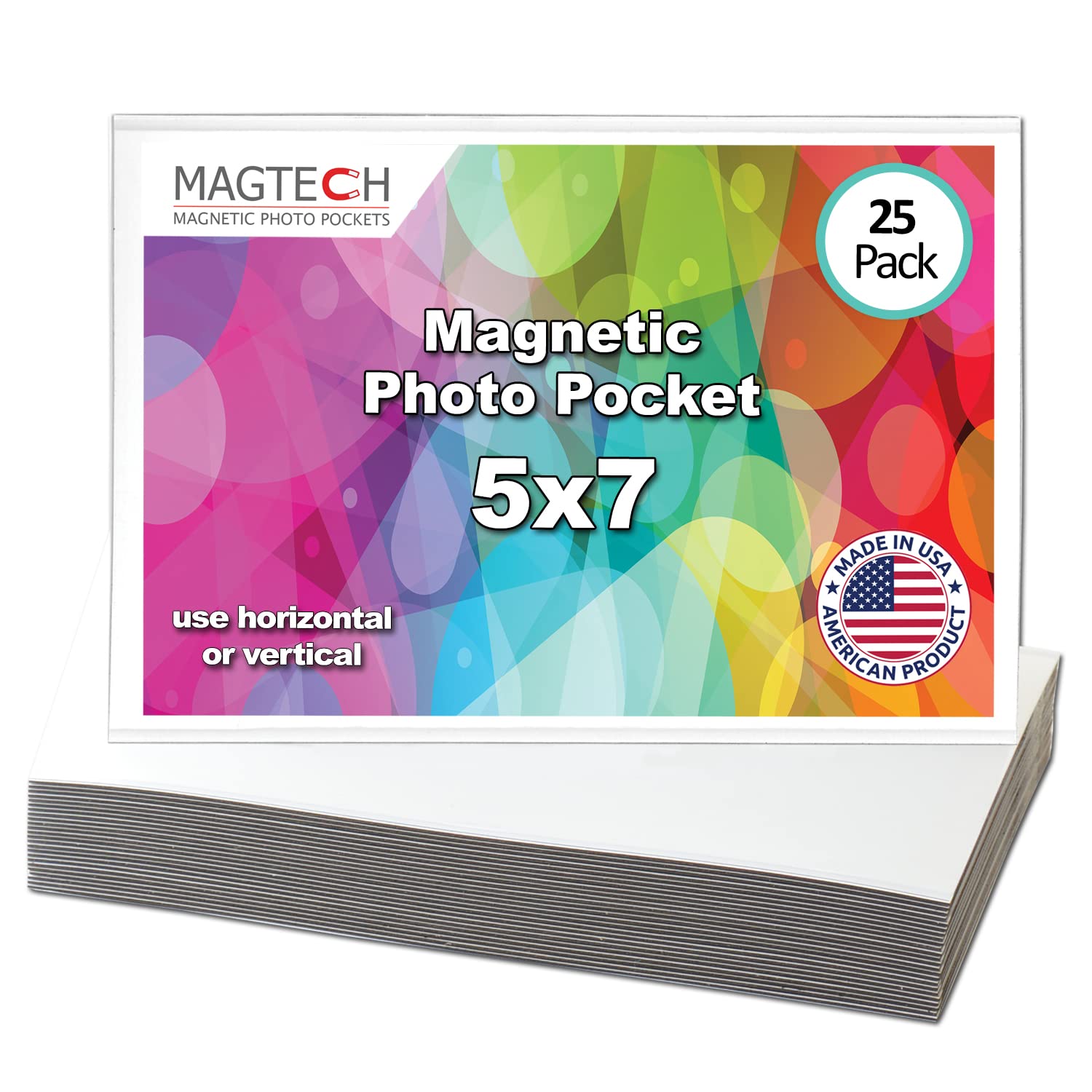 Magtech Magnetic Photo Pocket Picture Frame, White, Holds 5 x 7 Inches Photos, 25 Pack (15725)