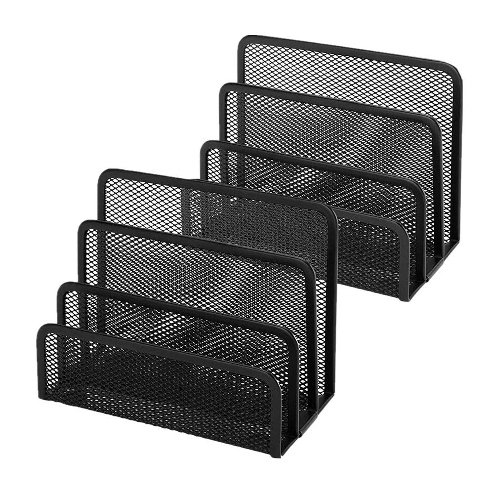 Desk Mail Organizer Small File Letter Holder Metal Mesh Desktop Storage For Home Or Office Desk (2 Pack Black)
