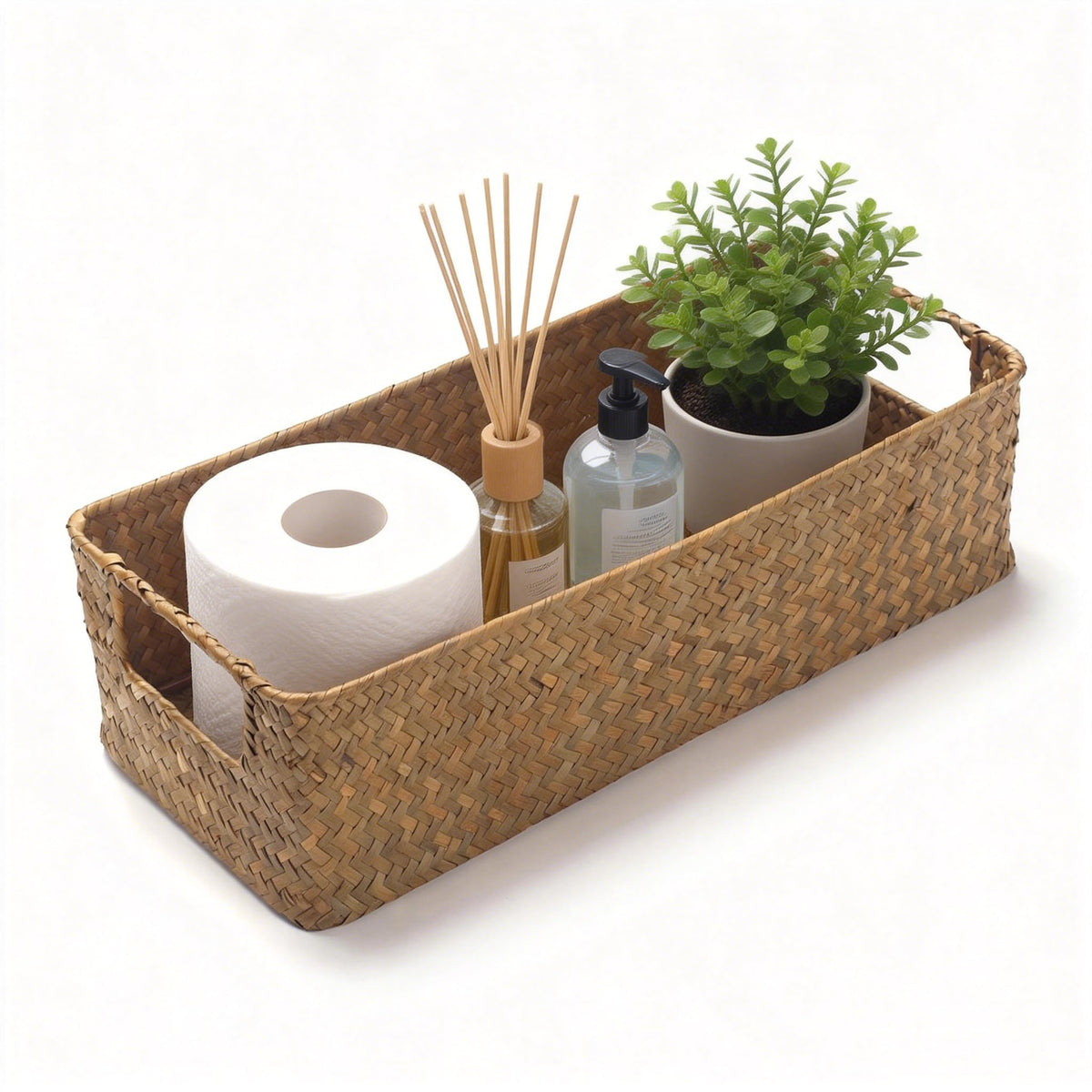 Seagrass Toilet Paper Basket for Back of Toilet Tank Top, Wicker Bathroom Storage Basket for Organizing and Decor, Natural