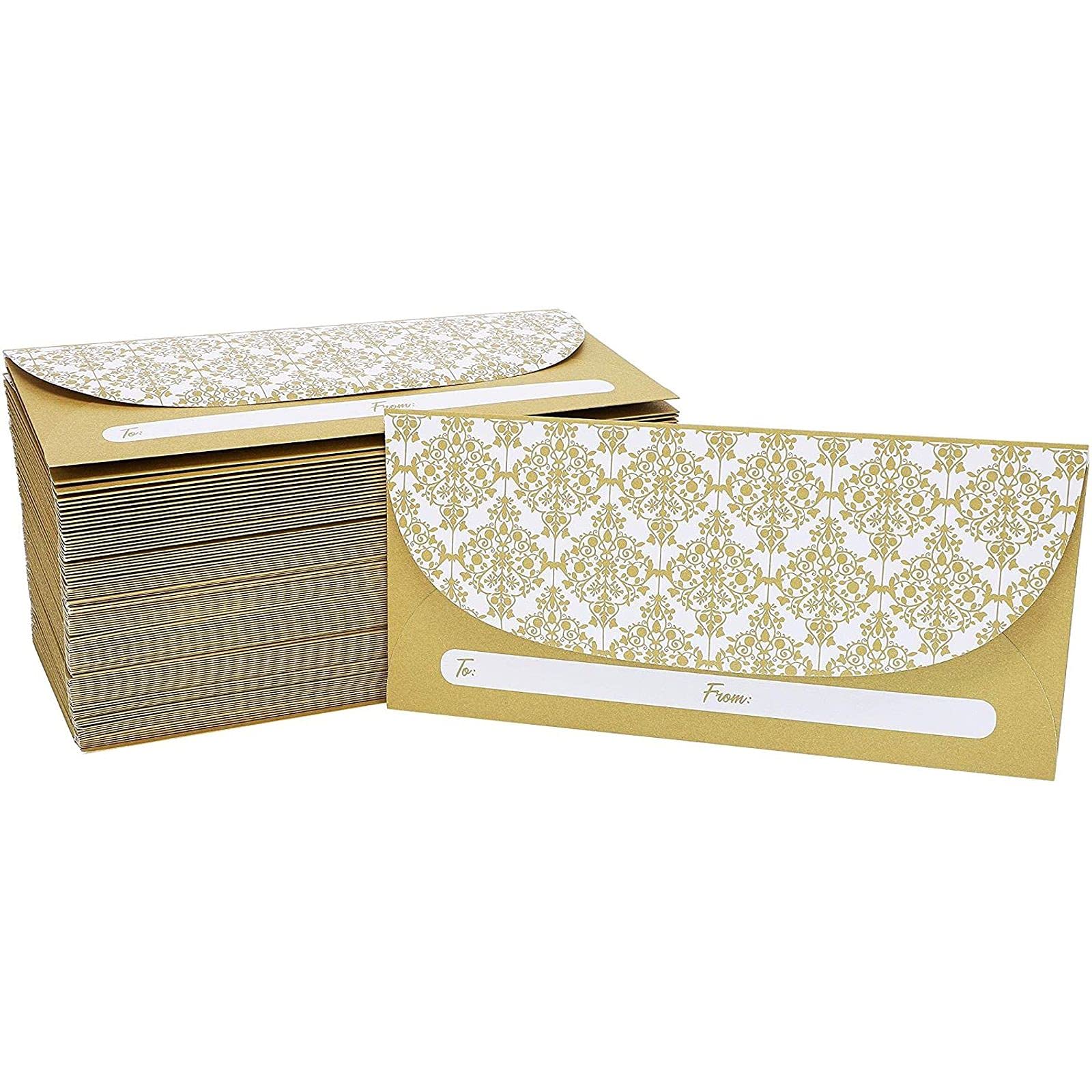 Juvale 100 Pack Gold Money Envelopes For Cash Gifts, Fancy Decorative Design For Birthday, Graduations, Weddings, Bulk Value Pac