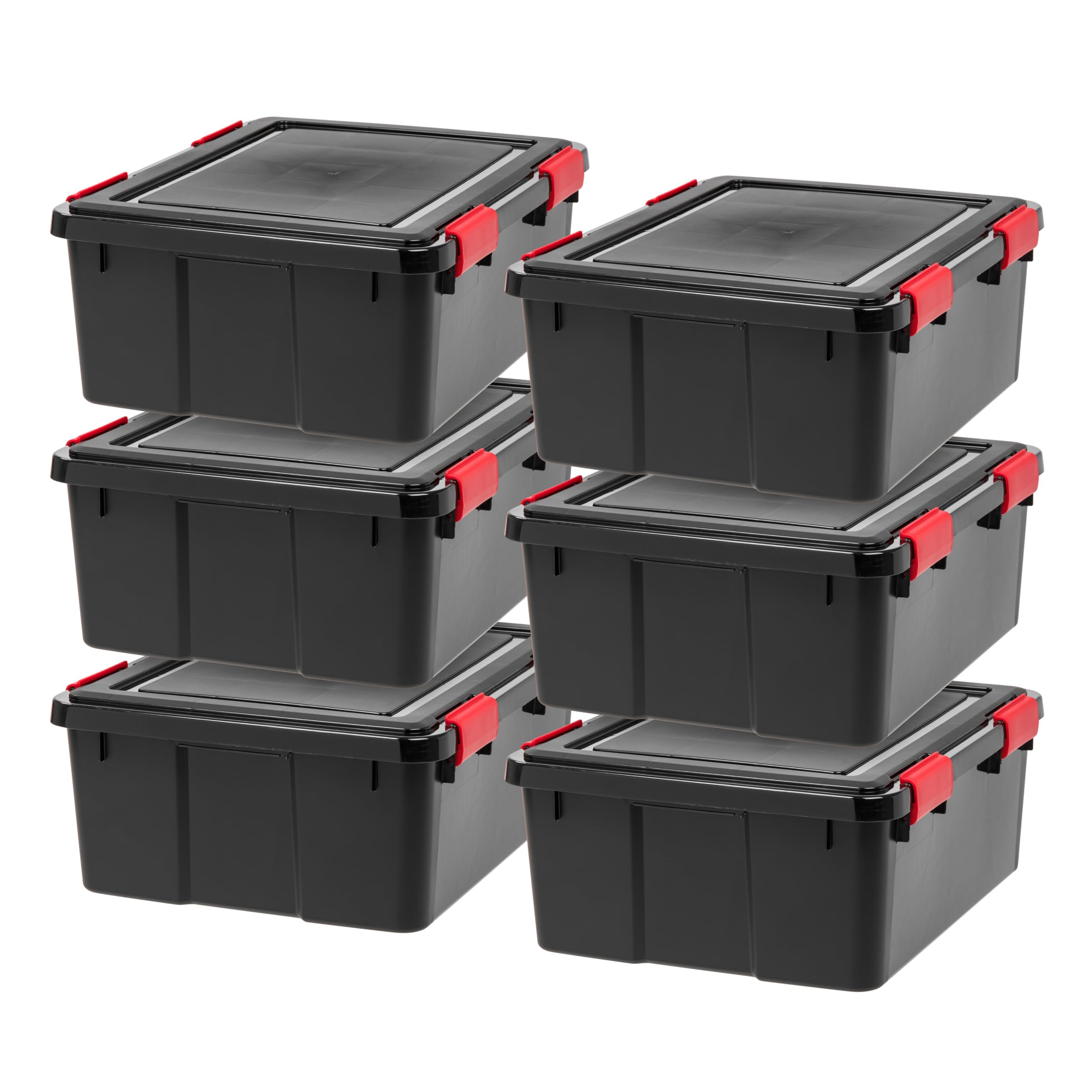 IRIS USA WeatherPro 31 Qt Storage Bins with Lids, 6 Pack, BPA-Free Plastic Gasket Box with Tight Latch and Seal, Stackable Nesta