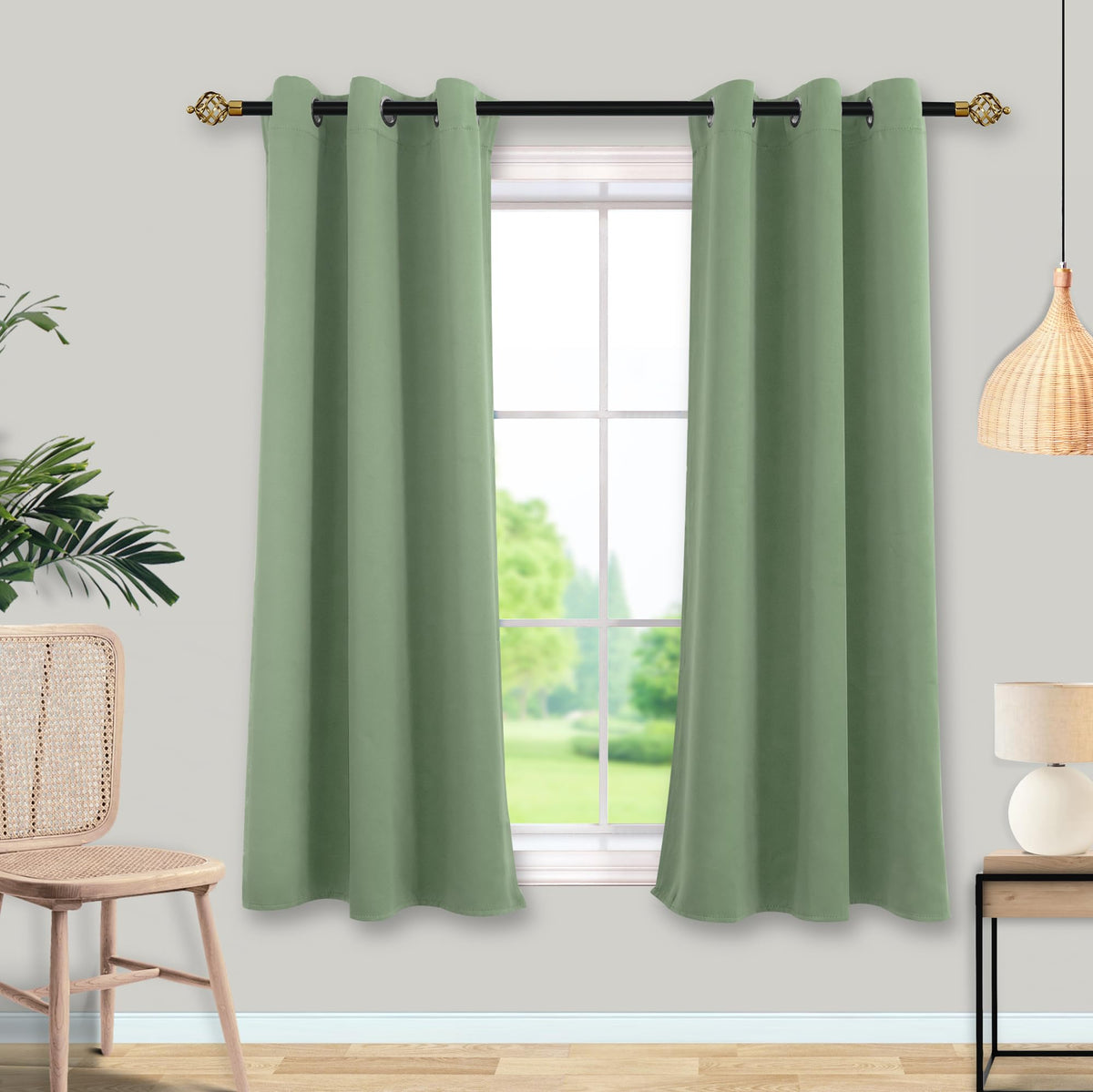 Mrs.Naturall Sage Green Curtains 42X54 Inch Length For Living Room 2 Panels Blackout Room Darkening Curtain For Bedroom