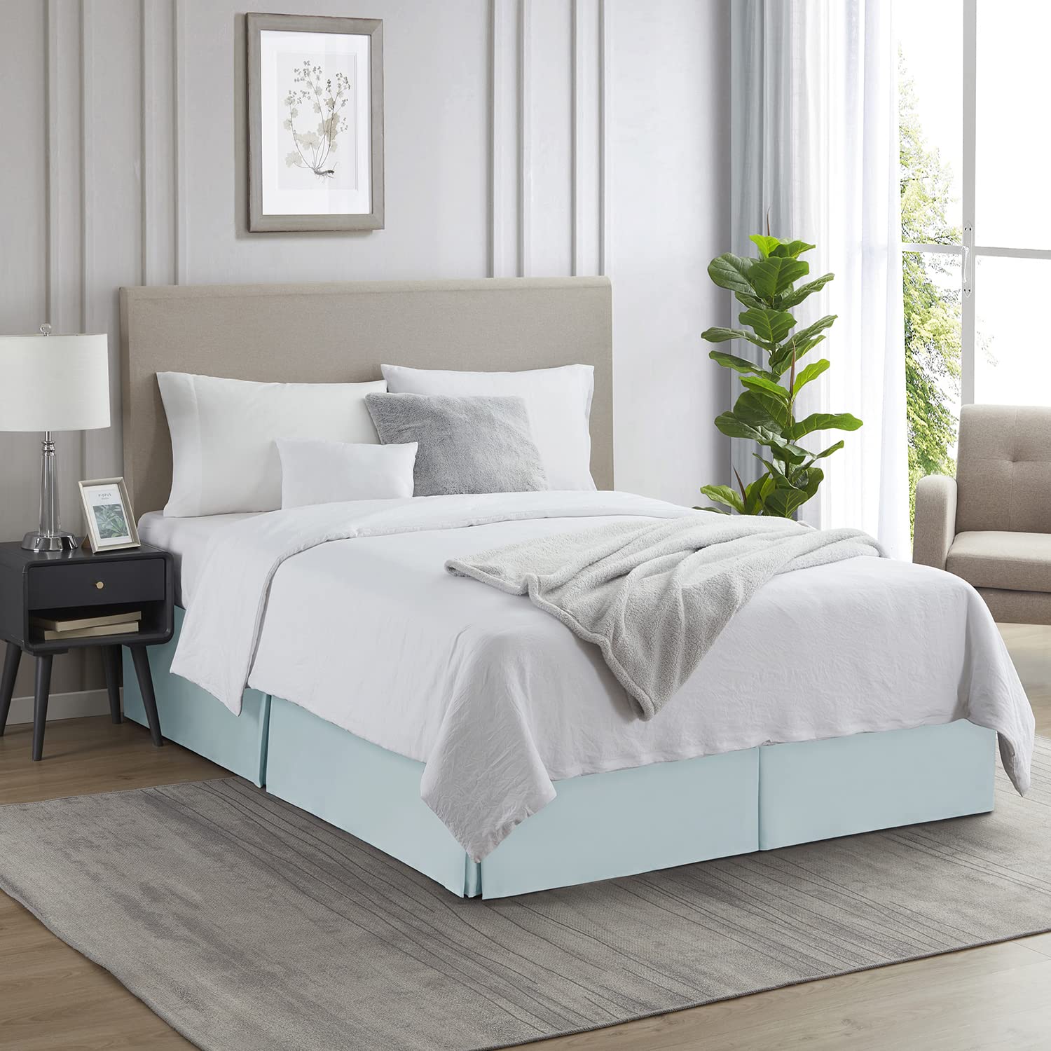 Nestl Light Baby Blue Bed Skirt Cal King Size - Cal King Bed Skirt 14 Inch Drop - Brushed Microfiber Bed Skirts - Hotel Quality Pleated Bed Skirt - Shrinkage & Fade Resistant