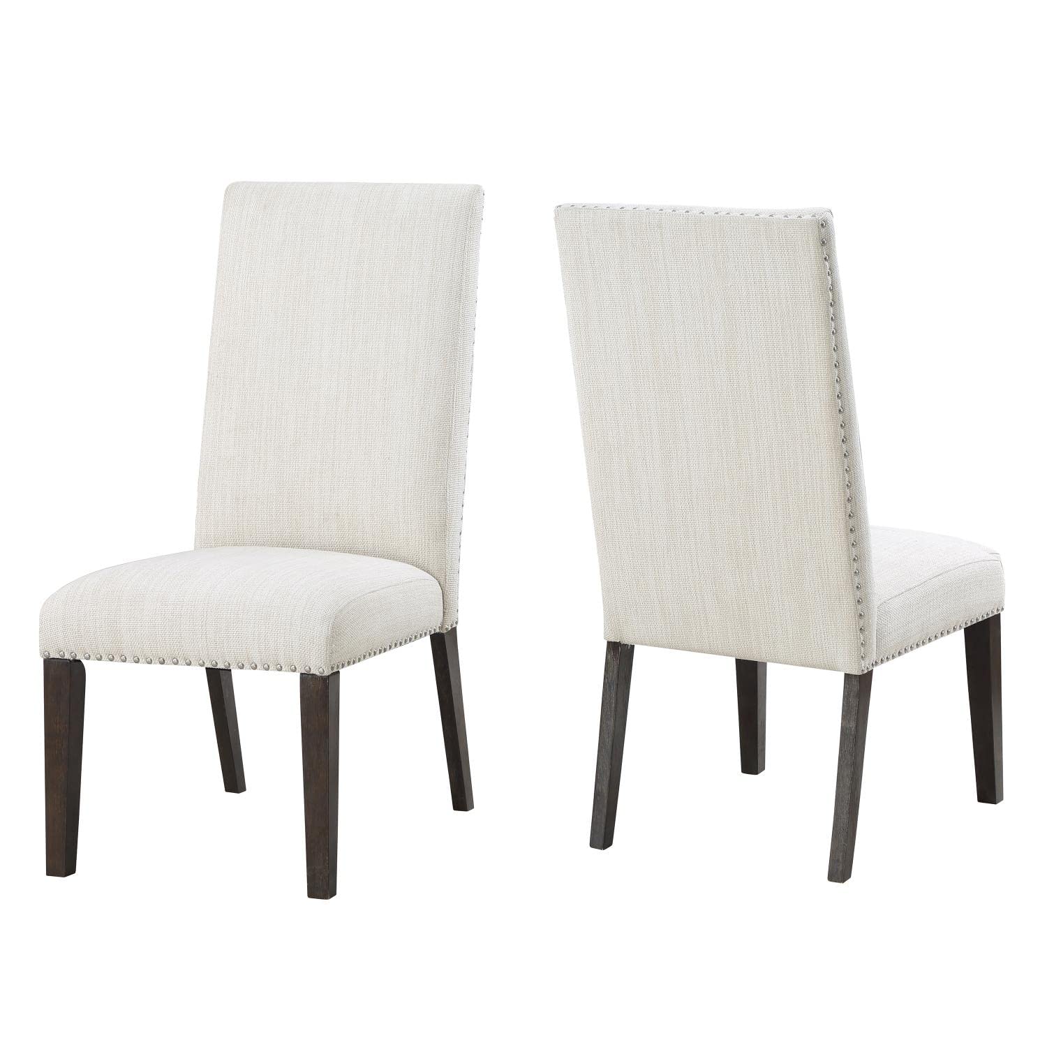 Steve Silver Upholstered Classic Styling, Dusty Charcoal Finish, Cream Fabric, Hutchins Dining Collection, Set of 2 Side Chair