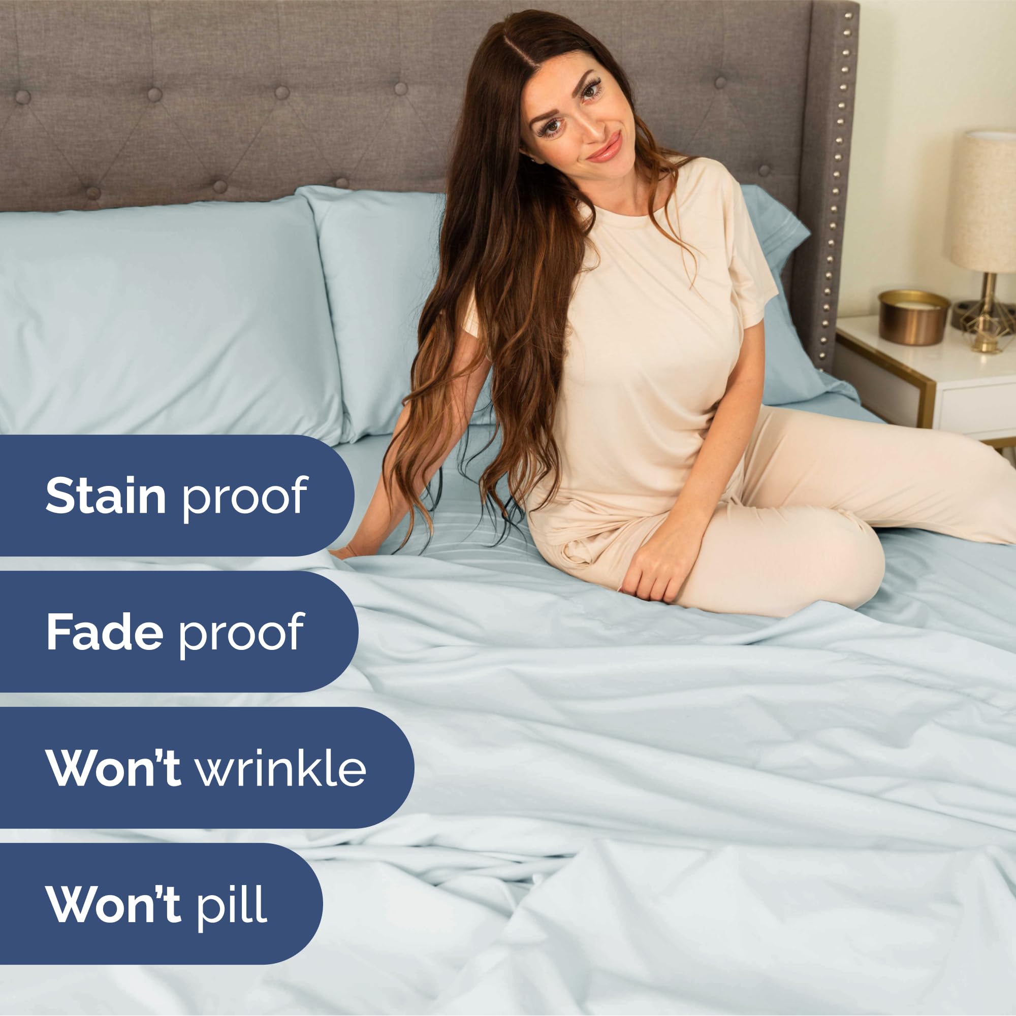 Extra Deep Pocket Full Sheets - 4 Piece Breathable & Cooling Bed Sheets - Hotel Luxury Bed Sheet Set - Soft, Wrinkle Free & Comfy - Easily Fits Extra Deep Mattresses - Deep Pocket Ice Blue Sheets Set