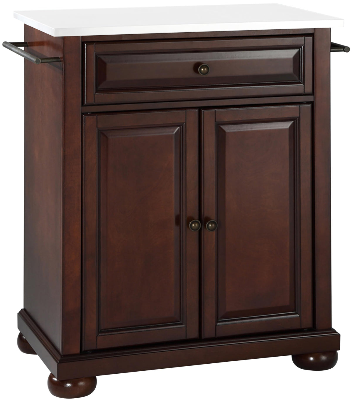 Crosley Furniture Alexandria Stone Top Small Portable Rolling Kitchen Island Storage Cart, Microwave Stand, Cherry