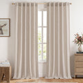 MIULEE Faux Linen Curtains 96 Inch Length 2 Panels Natural Semi Sheer Curtain with Back Tab Rod Pocket, Light Filtering Window P