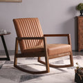 Wahson PU Leather Rocking Chair Mid-Century Armchair with Solid Wood Legs, Leisure Relax Chair for Living Room/Bedroom/Balcony (