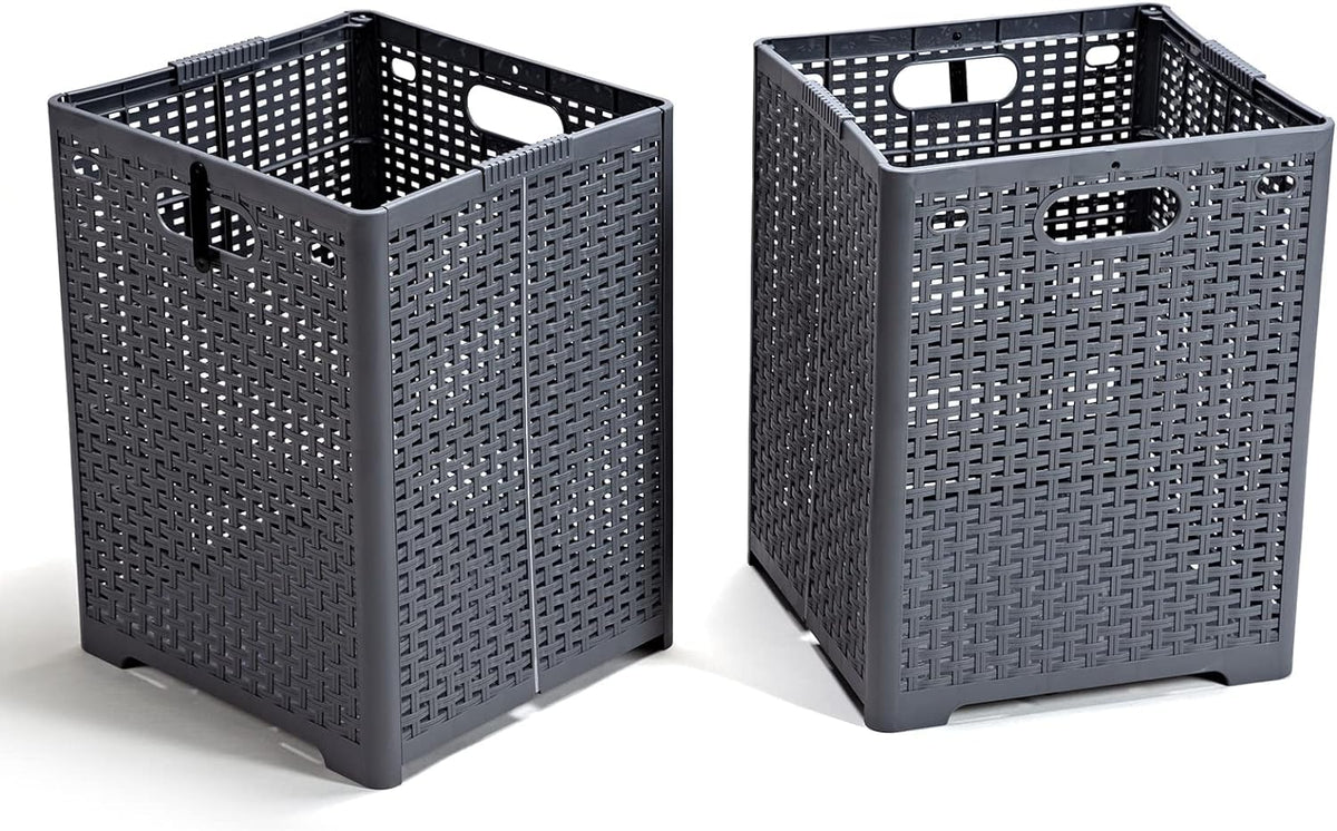 Ndola 42L Collapsible Plastic Laundry Baskets,Foldable Laundry Hamper,Pack of 2 (Grey)