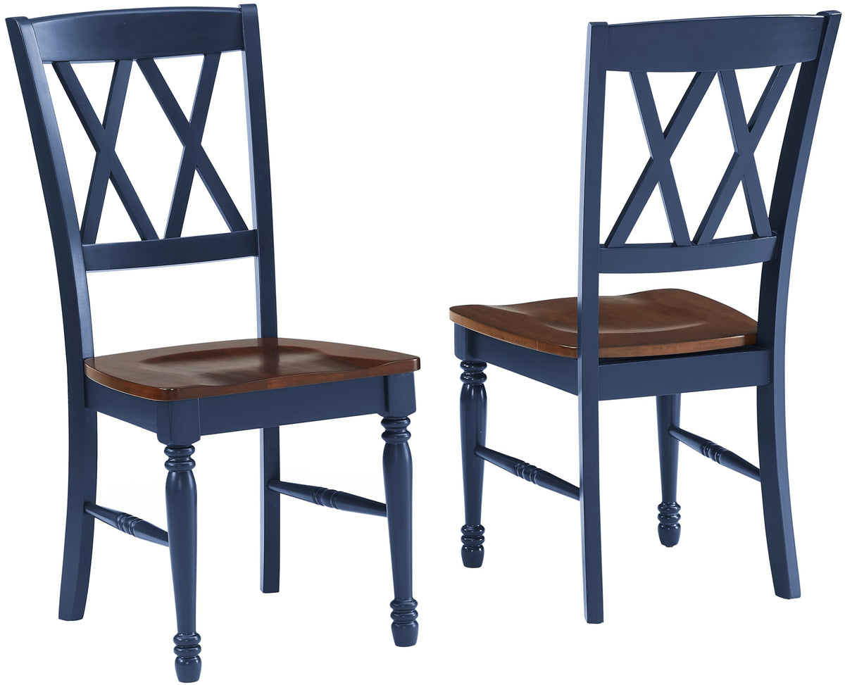 Crosley Furniture Shelby Traditional Wood X-Back Dining Room Chairs Set of 2, Kitchen Chair, Navy