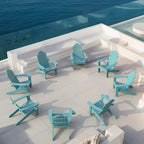 Poly Lumber Adirondack Chairs Set Of 8, Blue Turquoise Adirondack Chairs With Cup Holder, 350Lbs Modern Adirondack Chair Weather Resistant, Plastic Patio Adirondack Chair For Fire Pit, Balcony