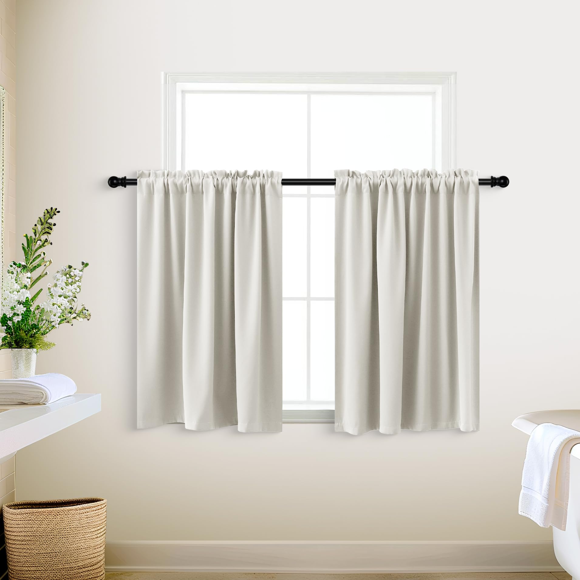 Koufall Cafe Curtains 18 X 24 Inch Length For Small Window Treatments Tiers Boho Blackout Curtains For Rv Camper Windows Kitchen,Sets Of 2 Panels,Cream Beige