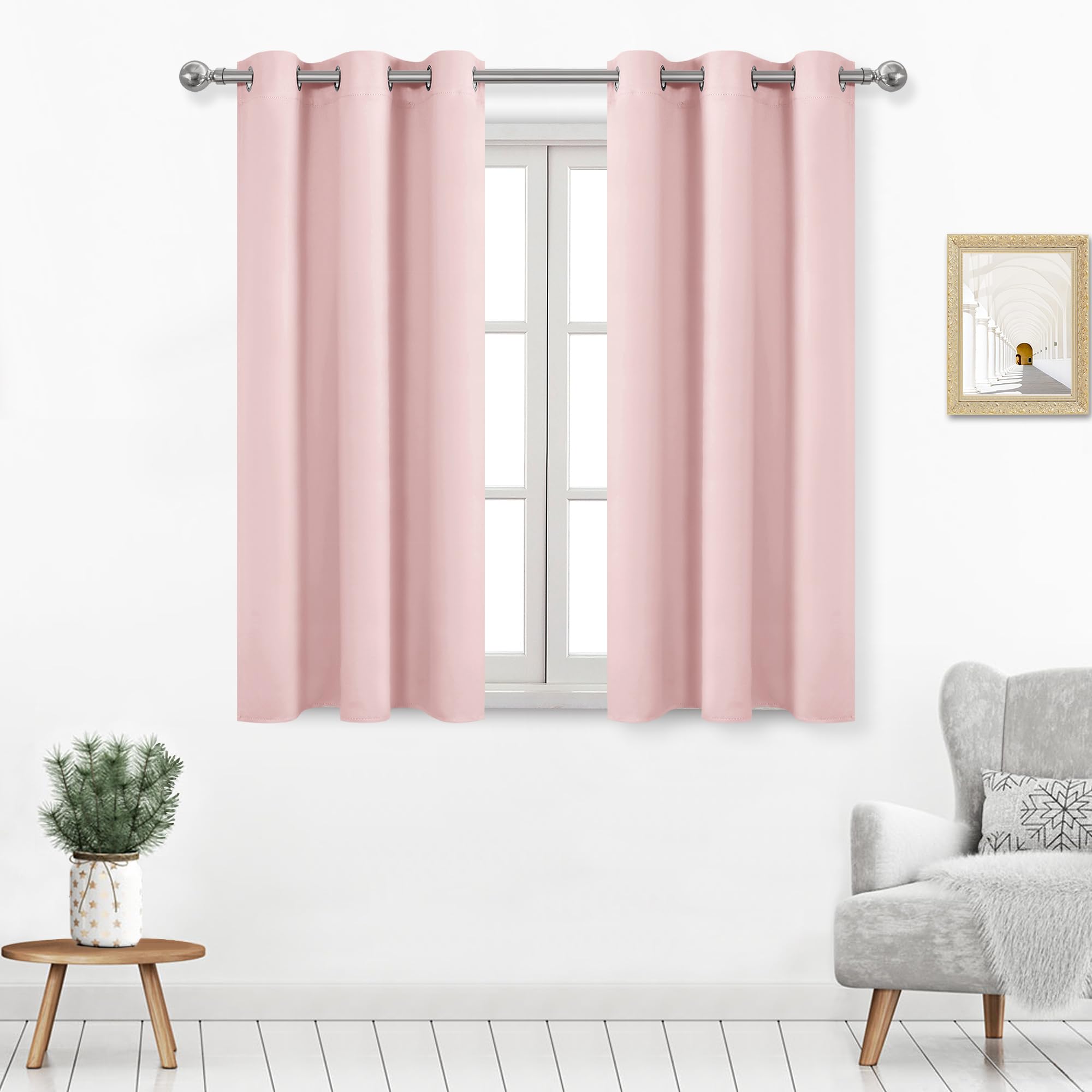 Dwcn Blush Pink Curtains For Living Room, Room Drakening Curtains For Bedroom, Solid Thermal Privacy Protection 45 Inch Window C