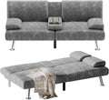 Flamaker Futon Sofa Bed Modern Folding Futon Set Convertible Recliner Lounge for Living Room with 2 Cup Holders, Removable Armre