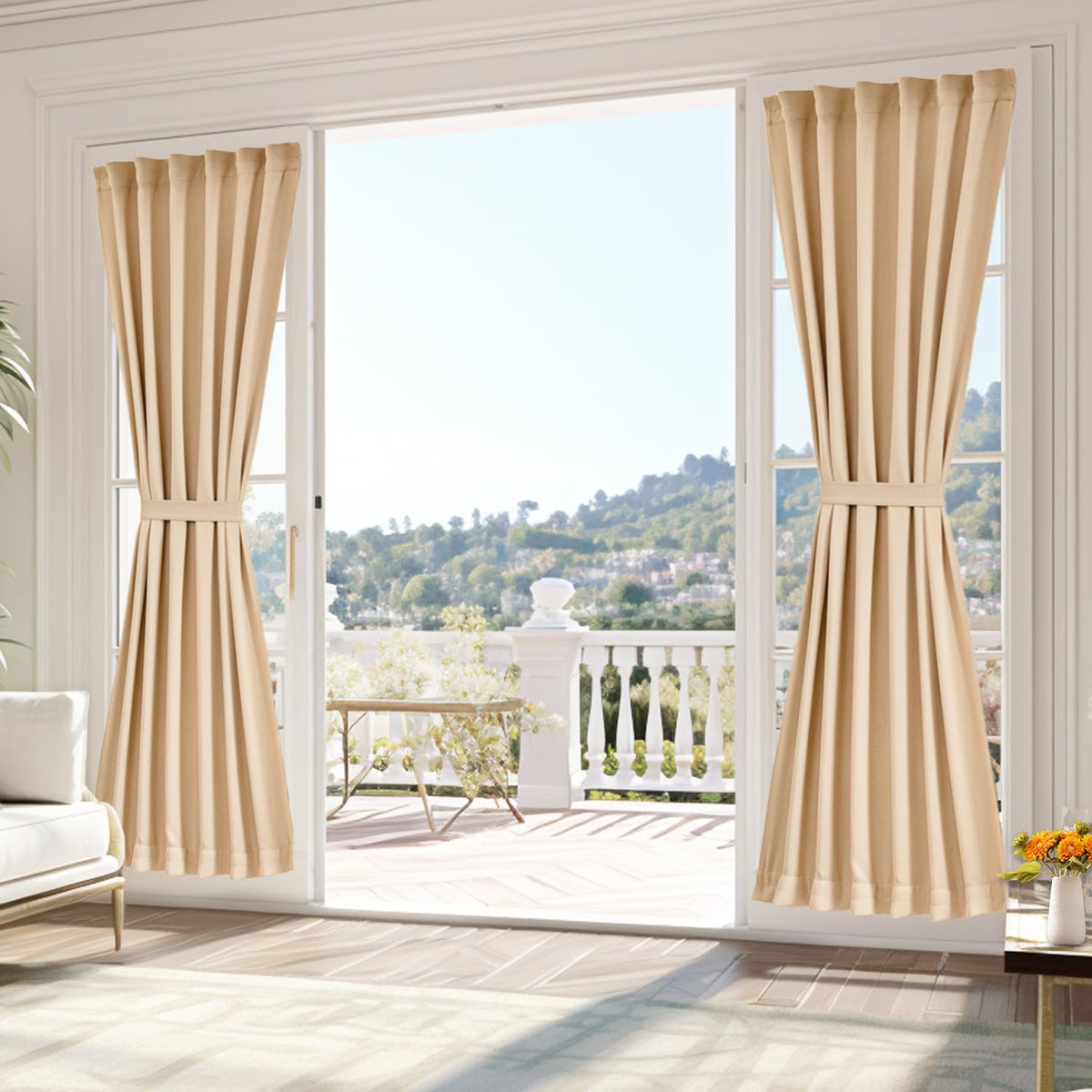 Vatge French Door Curtains, Sidelight Curtains Door Covering for Glass Door, Privacy Curtain for Door, 1 Panel, W25 x L80, Beige