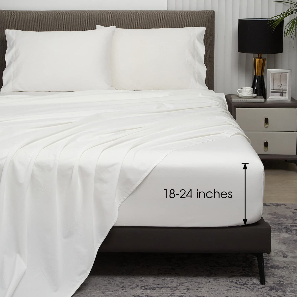Hyprest Extra Deep Pocket Cal King Sheet Sets Fits 18'-24' In Deep Mattress -100% Cotton California King Sheet Set, White Hote