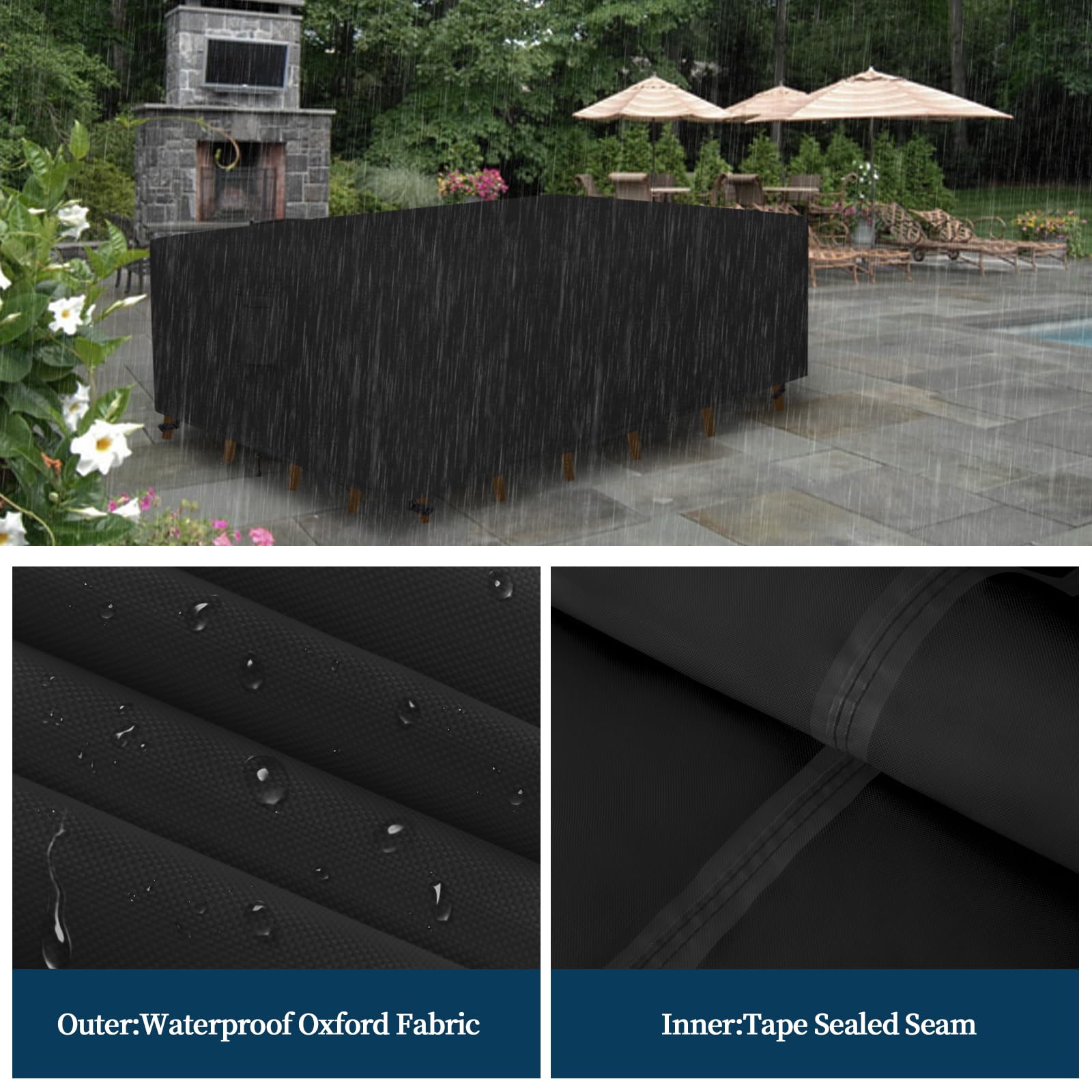 Easy-Going Rectangle Patio Furniture Cover Waterproof Outdoor Dining Table And Chair Cover Anti-Uv Outside Sectional Sofa Set Covers (110'L X 84'W X 28'H, Black)