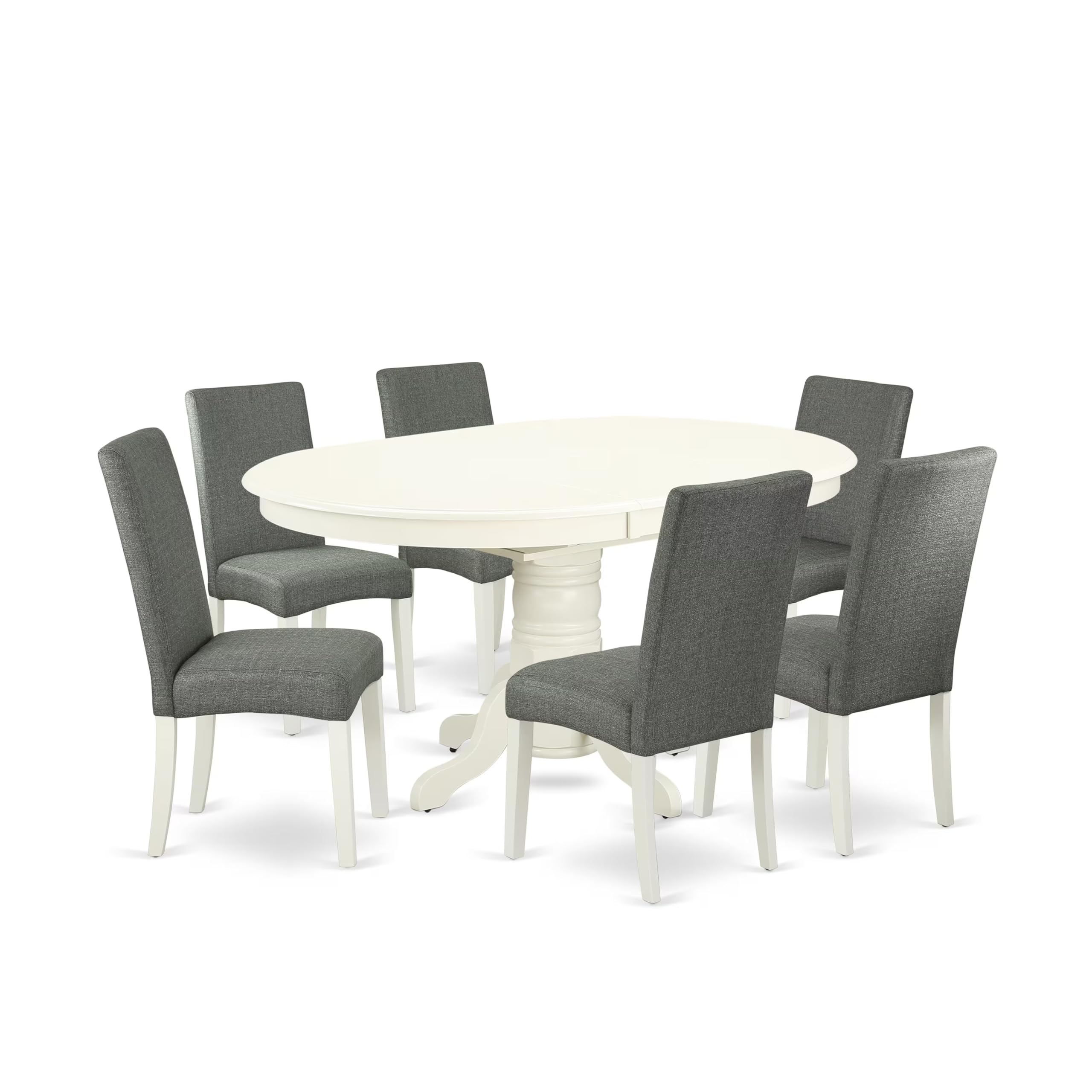 East West Furniture Avdr7-Lwh-07 7 Piece Dinette Set Consist Of An Oval Dining Room Table With Butterfly Leaf And 6 Gray Linen Fabric Parson Dining Chairs, 42X60 Inch, Linen White