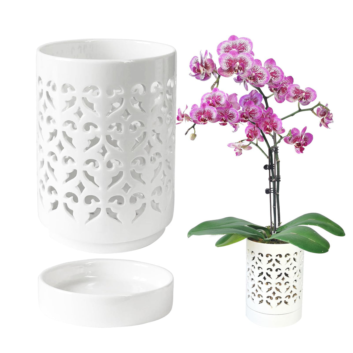 Pavtner Orchid Pots With Holes,4 Inch Ceramic Orchid Pot For Repotting, Flower Planter Pot Indoor Outdoor, Breathable Slotted Or