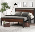 Sha Cerlin 14 Inch Queen Size Metal Platform Bed Frame With Wooden Headboard And Footboard, Mattress Foundation, No Box Spring Needed, Large Under Bed Storage, Non-Slip Without Noise, Mahogany