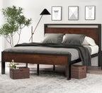 Sha Cerlin 14 Inch Queen Size Metal Platform Bed Frame With Wooden Headboard And Footboard, Mattress Foundation, No Box Spring Needed, Large Under Bed Storage, Non-Slip Without Noise, Mahogany