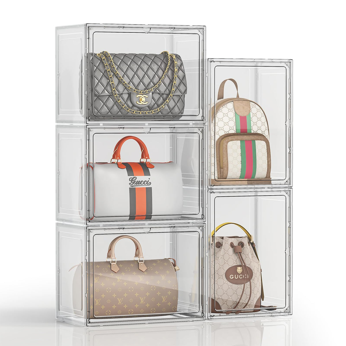 MSHOMELY 5 Pack Purse Organizer for Closet, Handbag Storage Organizer Stackable Display Case with Magnetic Door, Closet Storage 
