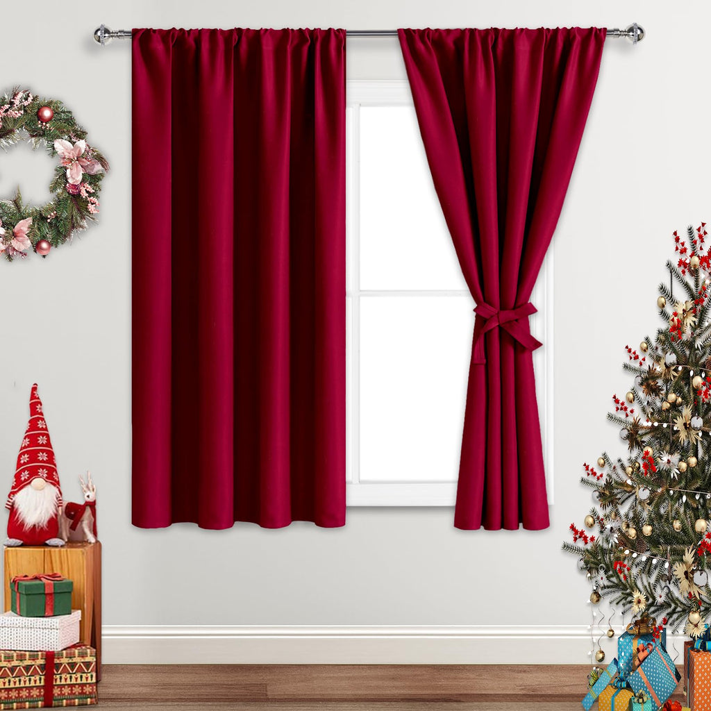 Jiuzhen Red Curtains For Bedroom - Thermal Insulated Light Blocking Curtains, Rod Pocket Curtains For Girls Room Nursery Room, Blackout Curtains 2 Panels Set With Tiebacks, 42 X 54 Inches Long, Red