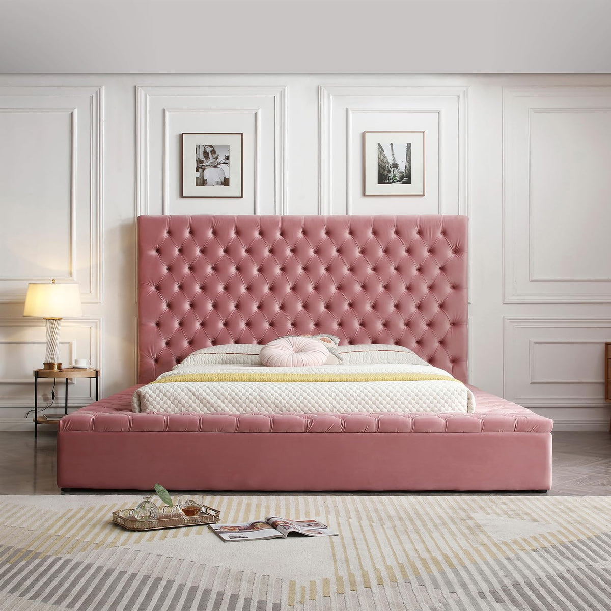 Woodpecker'S Inc Cosmopolitan Velvet Tufted Upholstered Storage Platform With Headboard (Pink, King)