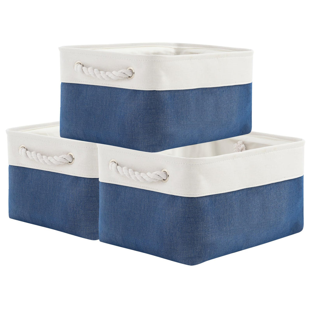 TheWarmHome Storage Basket for Organizing - Medium 3 Pack 14x10x7 inch Fabric Storage Cubes for Shelves with Rope, Collapsible S