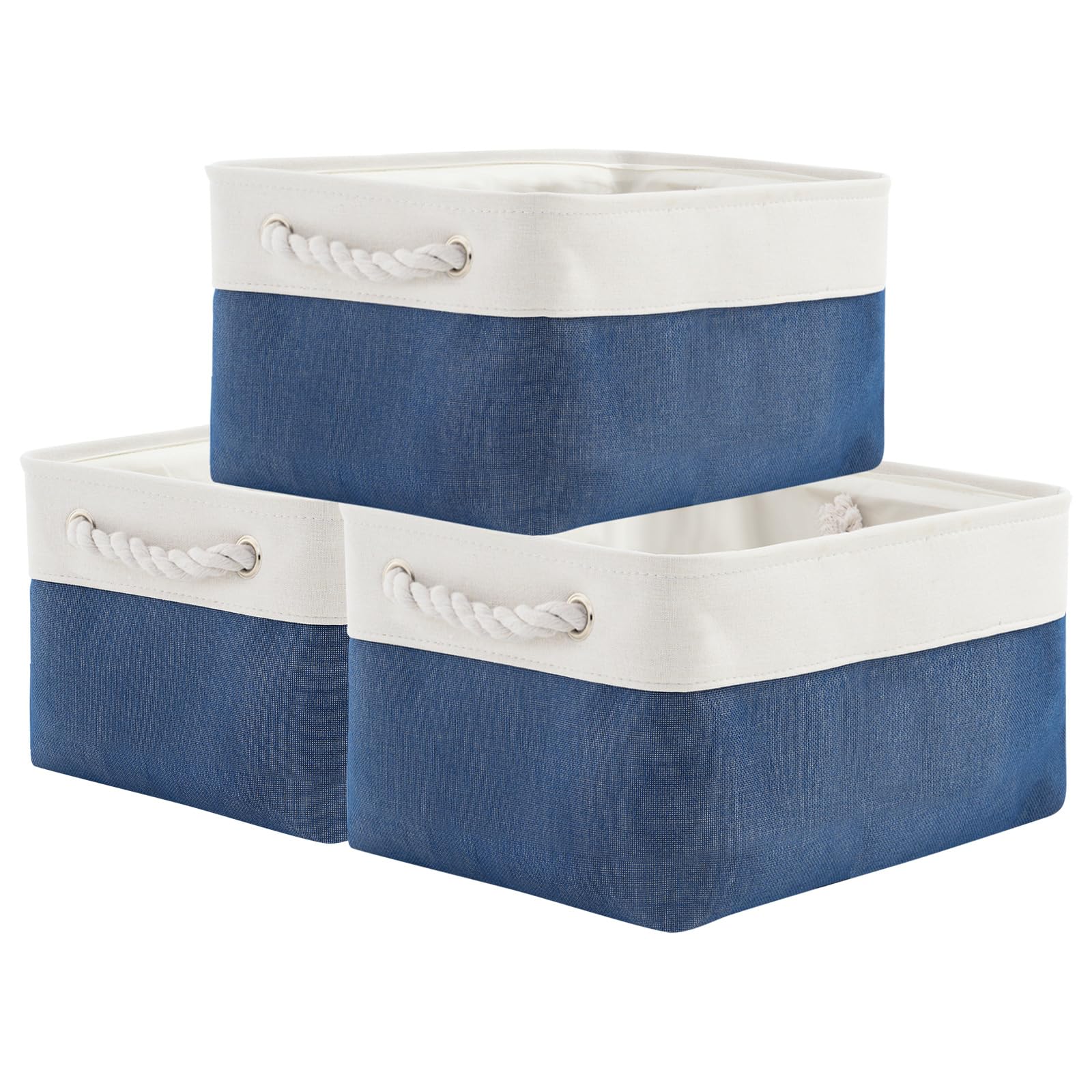TheWarmHome Storage Basket for Organizing - Medium 3 Pack 14x10x7 inch Fabric Storage Cubes for Shelves with Rope, Collapsible S