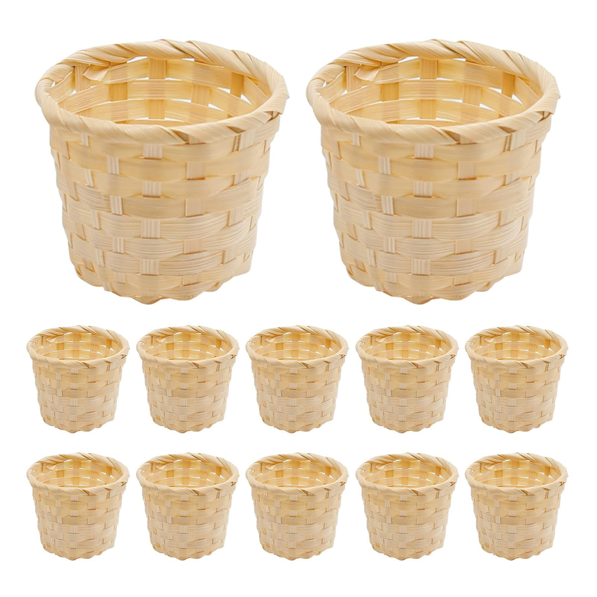 MDEOOSKY 12pcs Mini Woven Bamboo Basket Desktop Clutter Little Baskets Organiser 2.2 x 2.9Inch Small Wicker Baskets for Home Off