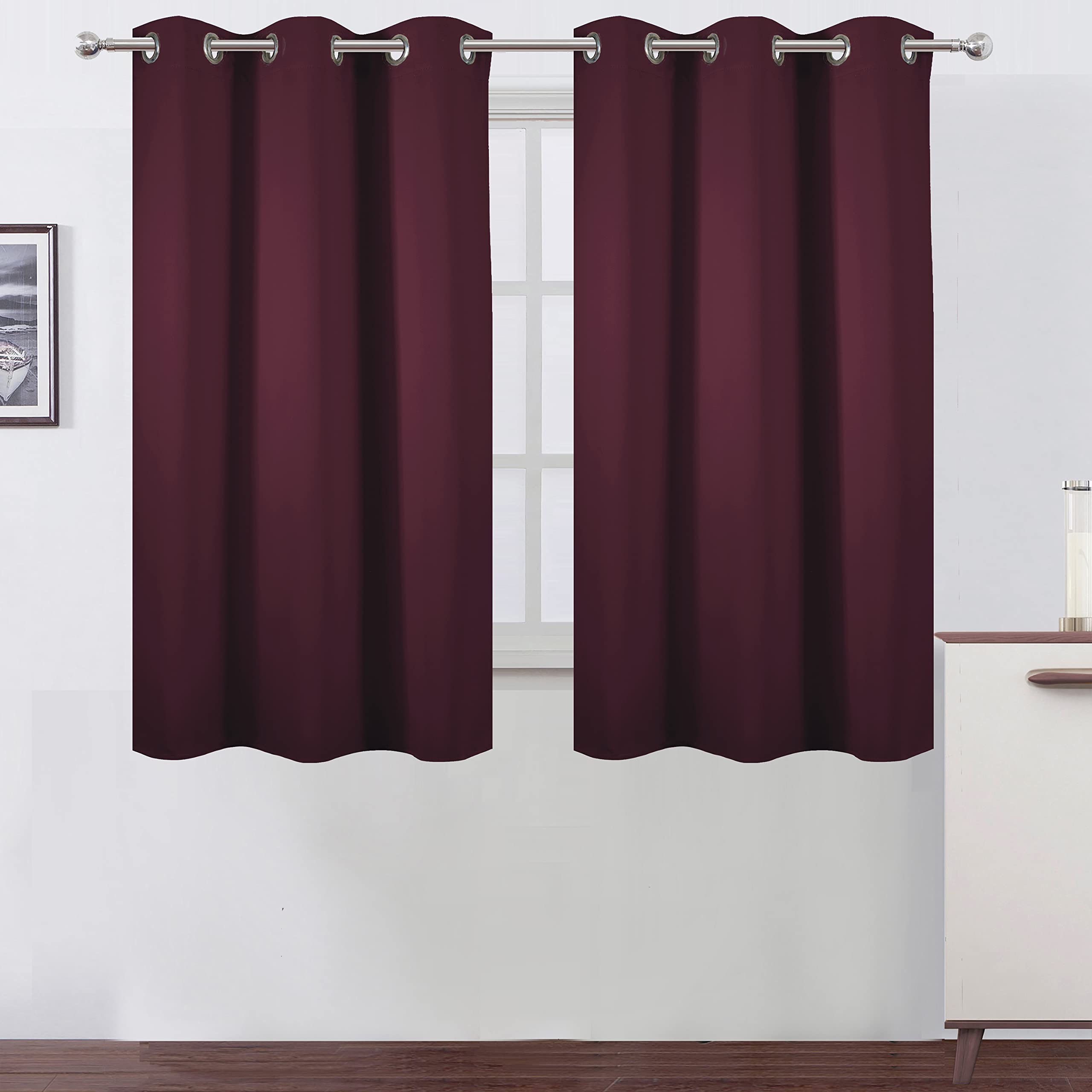 Lemomo Burgundy Blackout Curtains 38 X 54 Inch Length/Set Of 2 Curtain Panels/Thermal Insulated Room Darkening Blackout Curtains