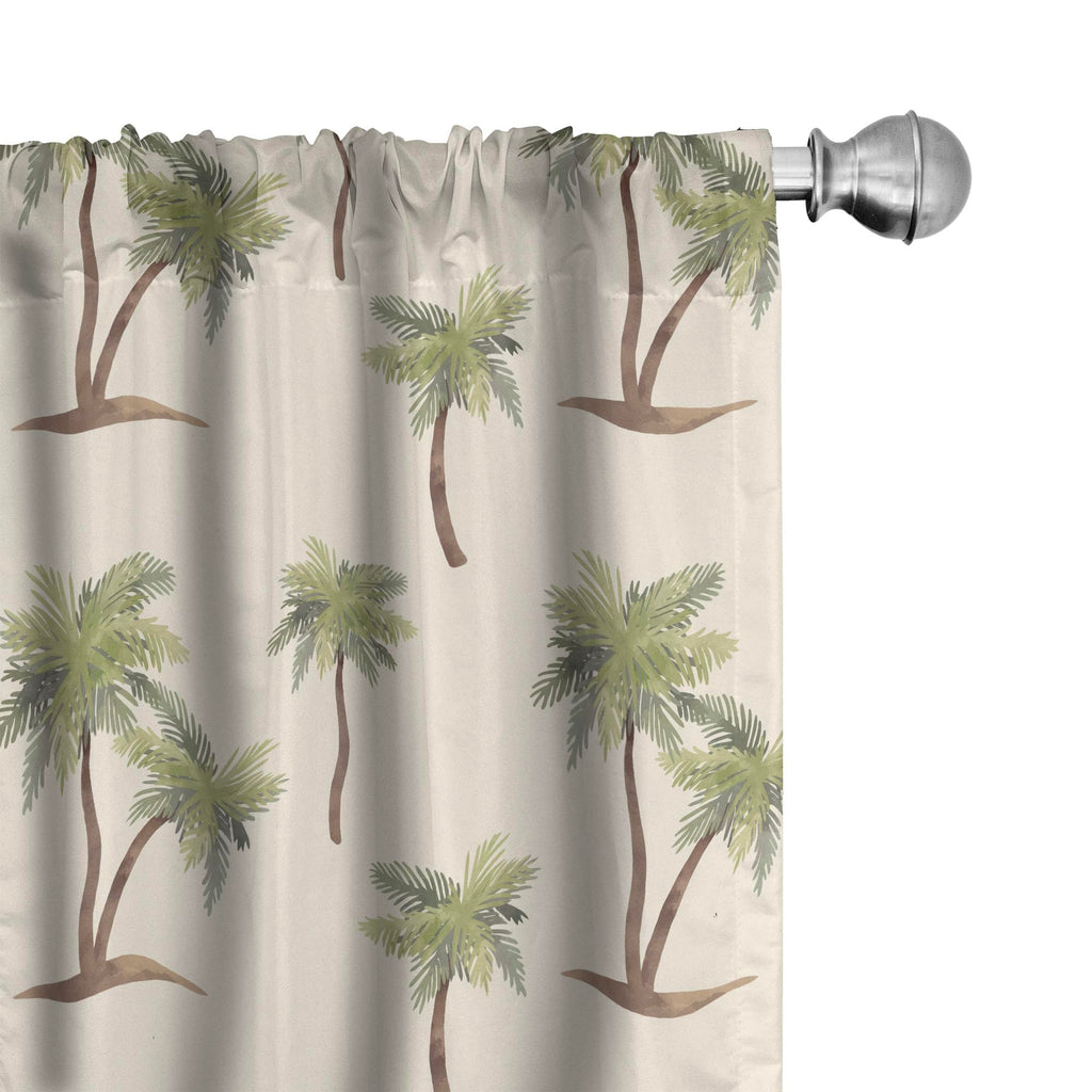 Ambesonne Hawaii Window Curtains Pack of 2, Repetitive Jungle Trees Pattern Hand Drawn Pastel Tropical Palms, Lightweight Set wi