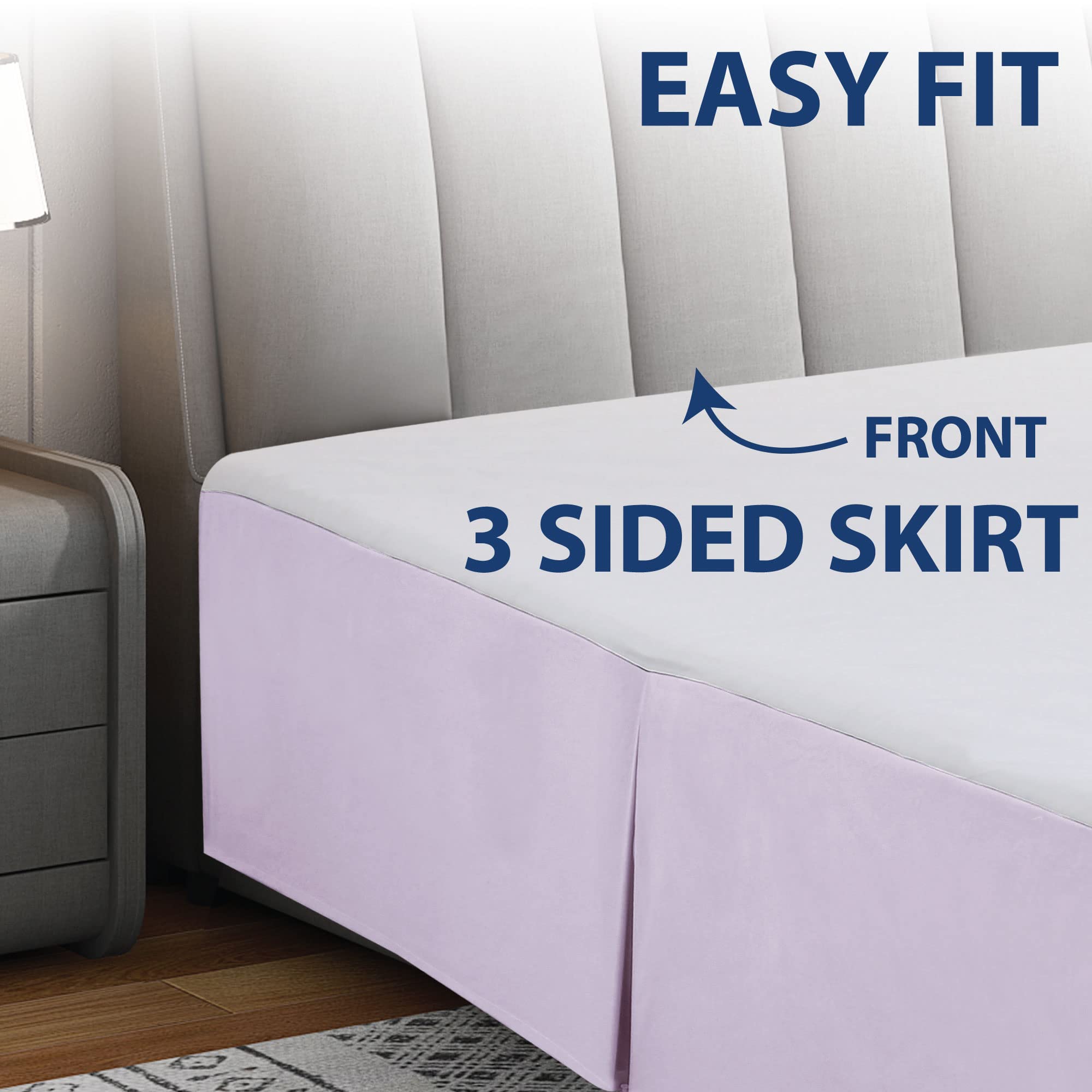 Cathay Home Double Brushed Microfiber Pleated Easy Fit Bed Skirt, Ultra Soft, Fade And Wrinkle Resistant - Lavender, King