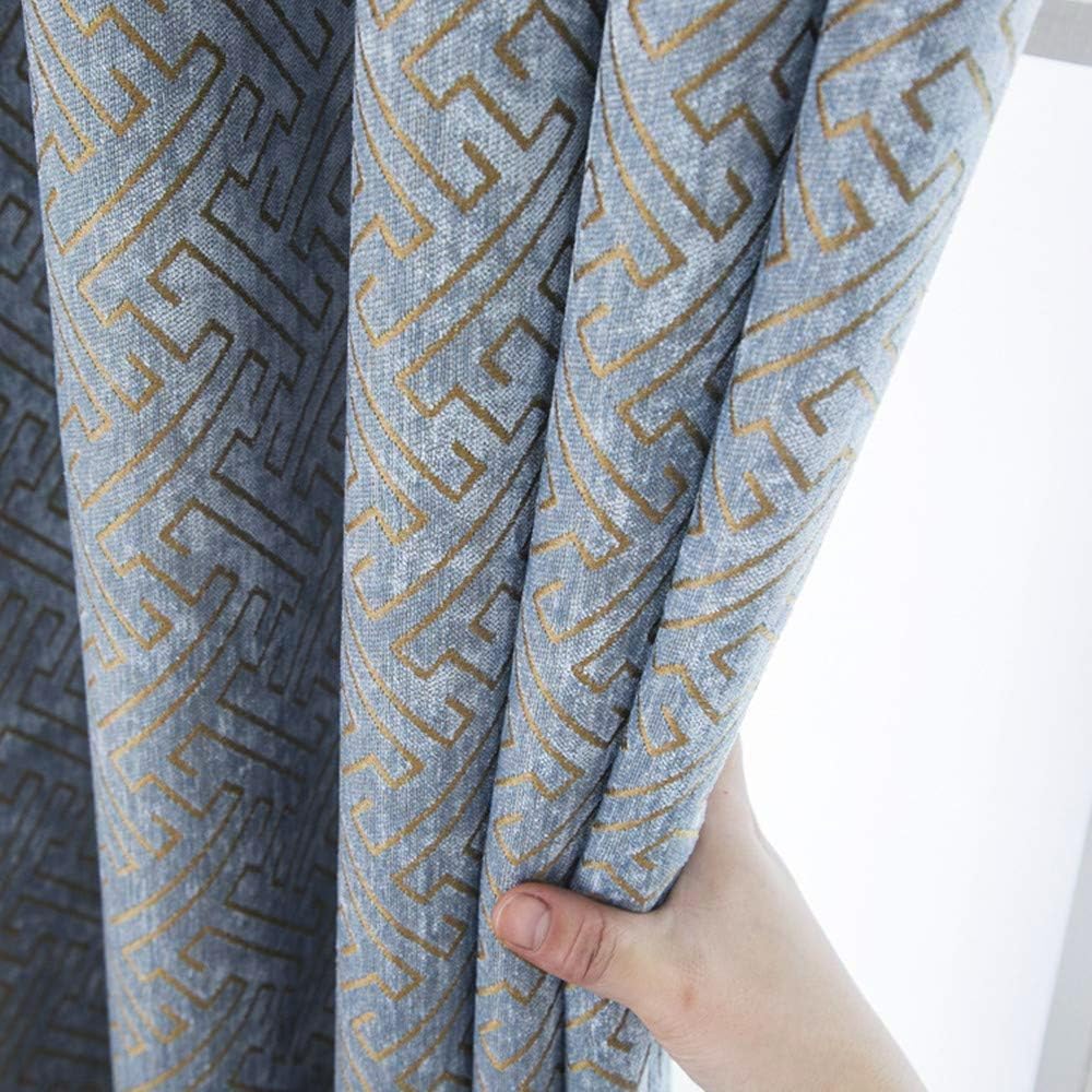 Jacquard Chenille Curtains Semi Blackout Geometric Modern Curtains for Living Room Bedroom 2 Panels Set (2 x 52 x 84 Inch,Blue a