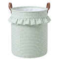 Green Gingham Laundry Basket Ruffled Checkered Laundry Hamper