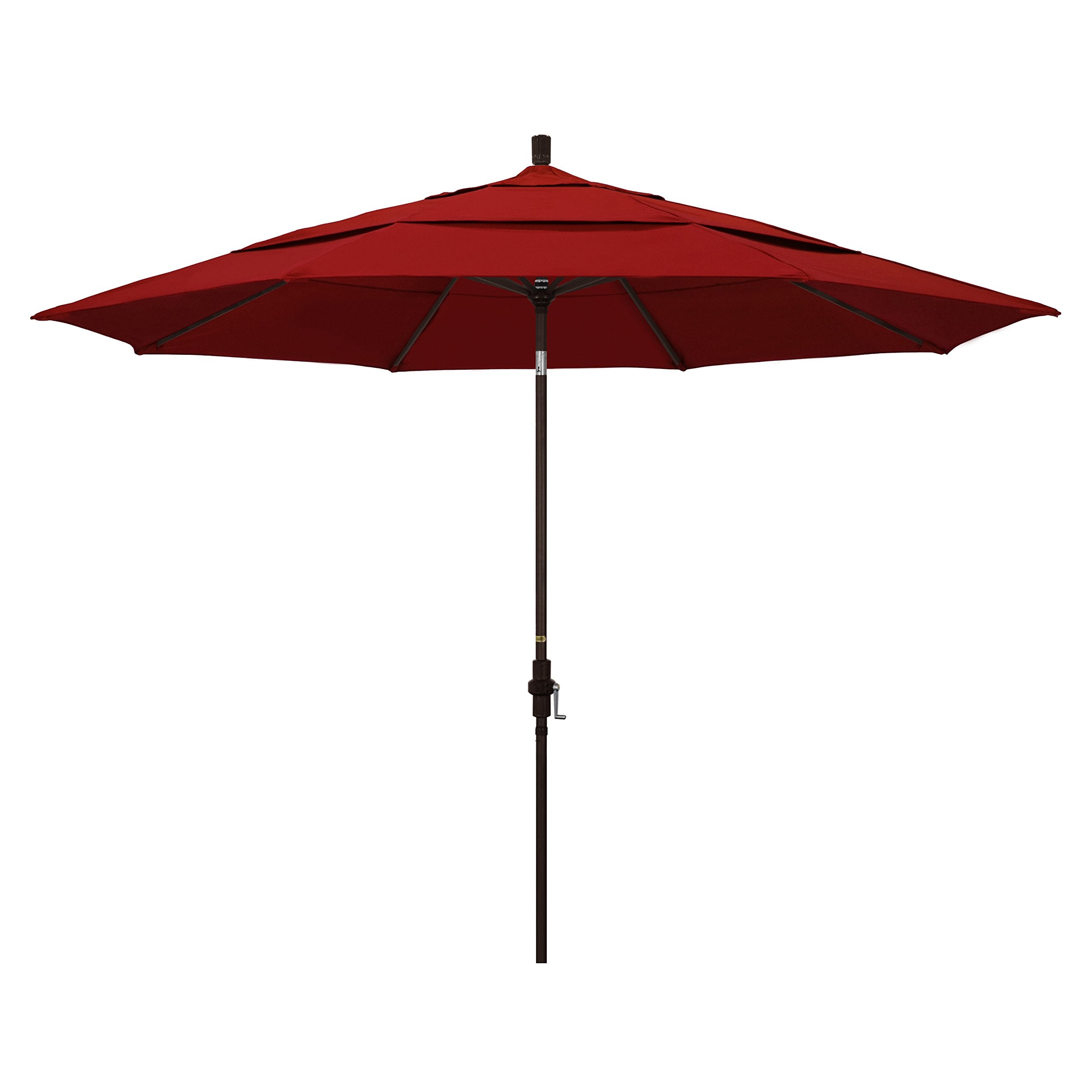 California Umbrella Gscu118117-5403-Dwv 11' Round Aluminum Market, Crank Lift, Collar Tilt, Bronze Pole, Sunbrella Jockey Red Pa