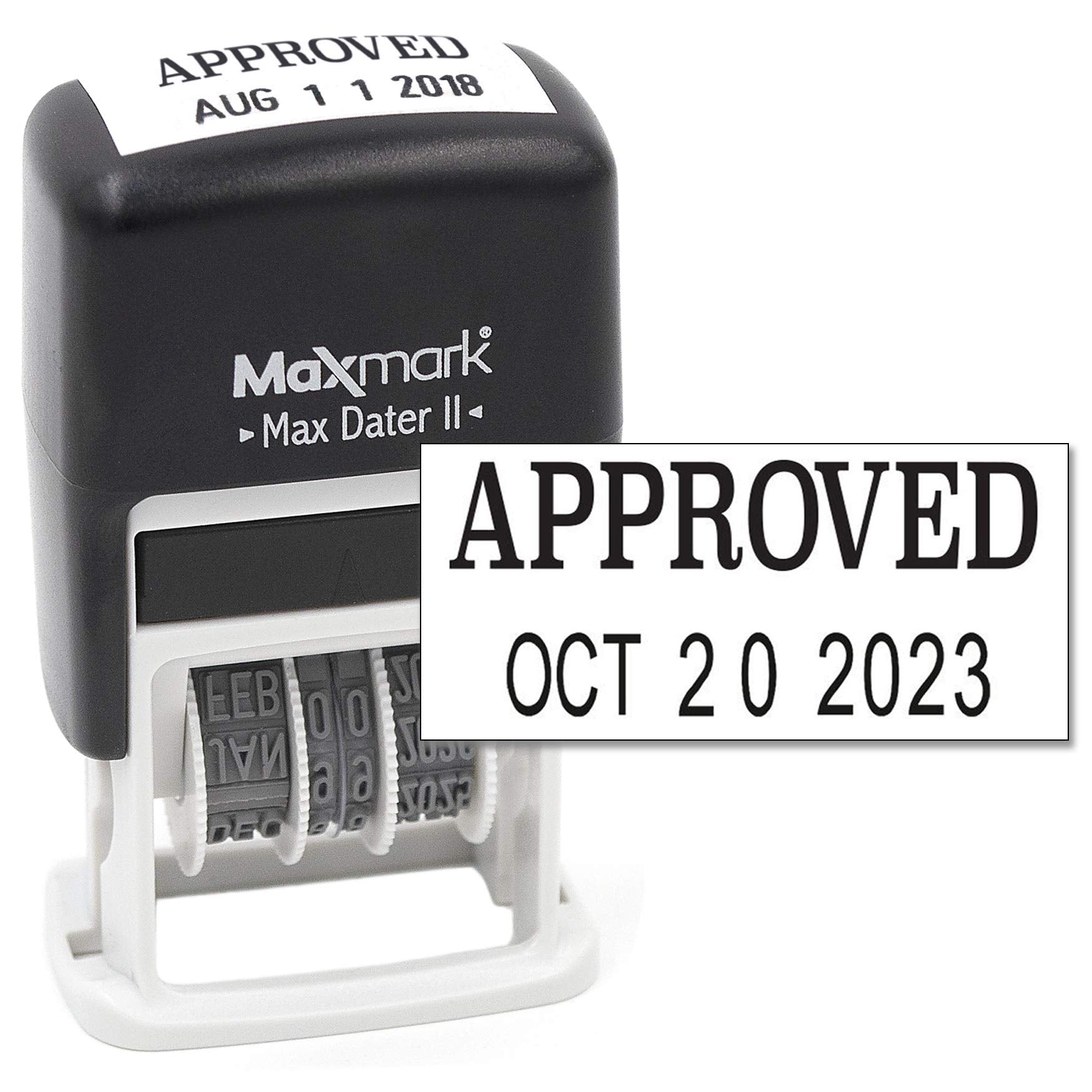 Maxmark Self-Inking Rubber Date Office Stamp With Approved Phrase & Date - Black Ink (Max Dater Ii), 12-Year Band