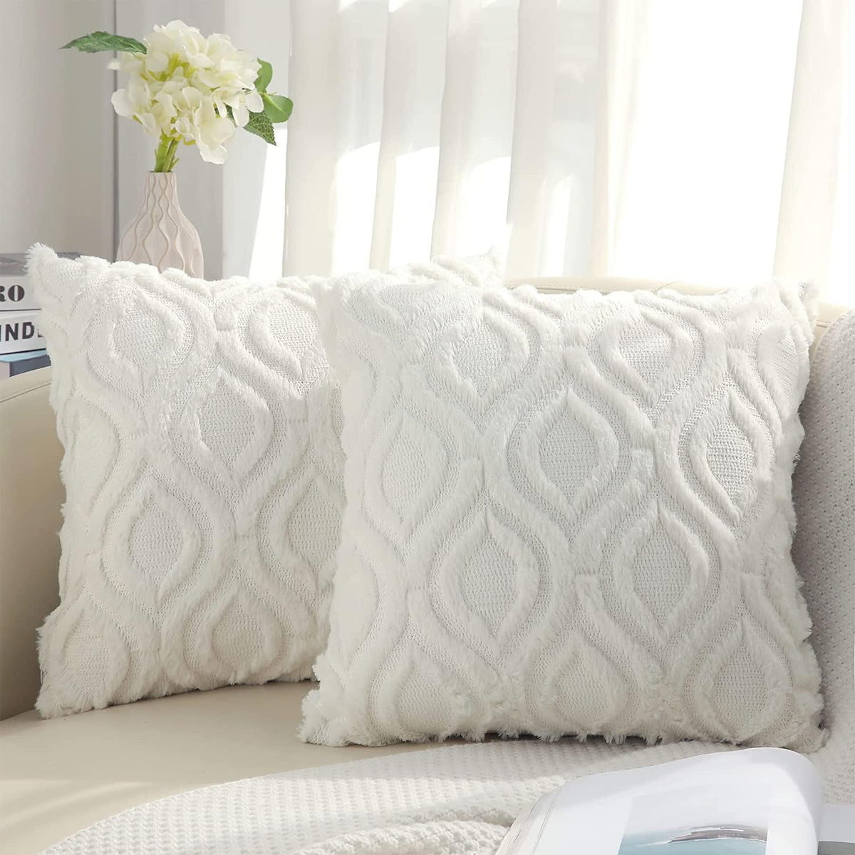 Decoruhome Decorative Throw Pillow Covers 16X16, Soft Plush Faux Wool Couch Pillow Covers For Home, Set Of 2, Cream Beige