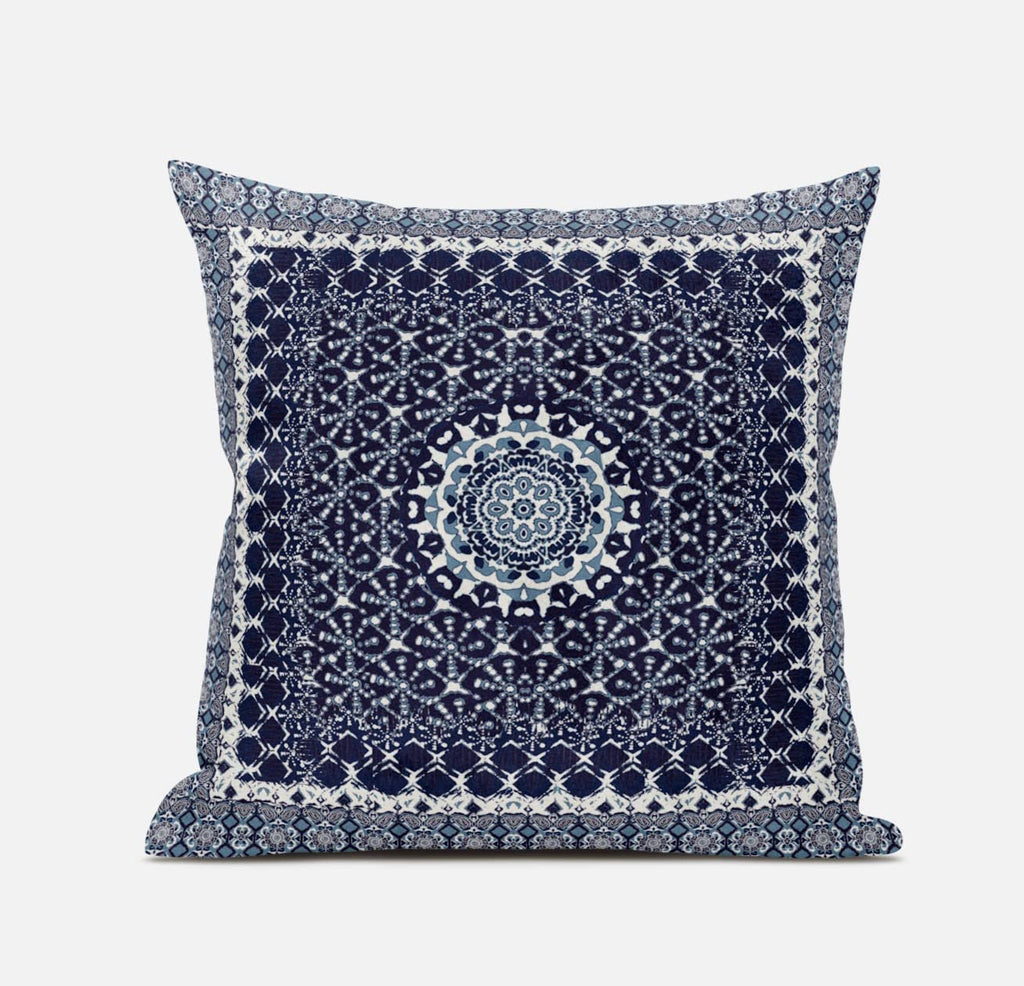 HomeRoots Sea Green Red 20â€ Indigo Blue Holy Floral Zippered Suede Throw Pillow