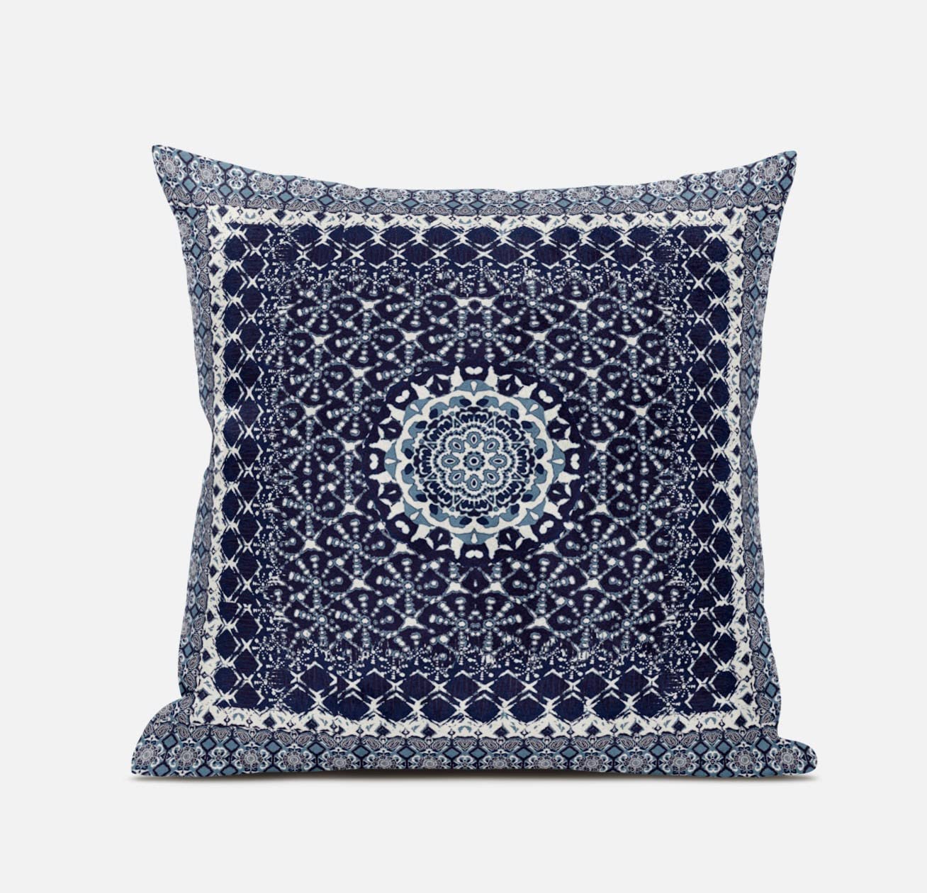 HomeRoots Sea Green Red 20â€ Indigo Blue Holy Floral Zippered Suede Throw Pillow