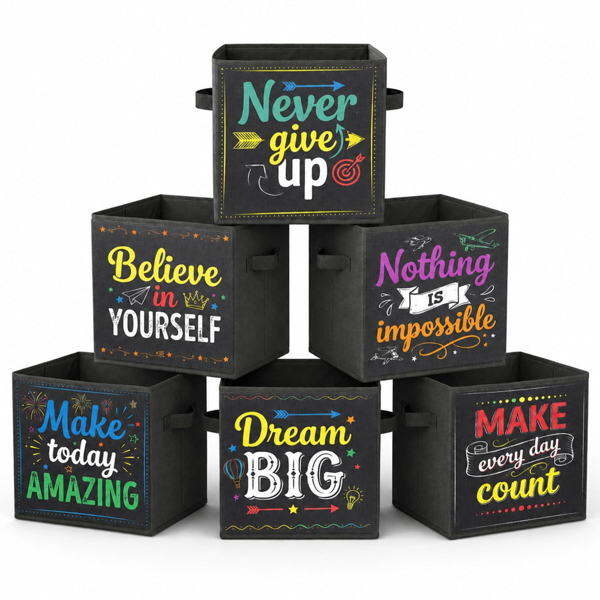 Mifoci 6 Pcs 11 Inch Fabric Storage Bins Colorful Pencil Crayon Foldable Baskets with Handle Notebook Collapsible Cubby Bins for