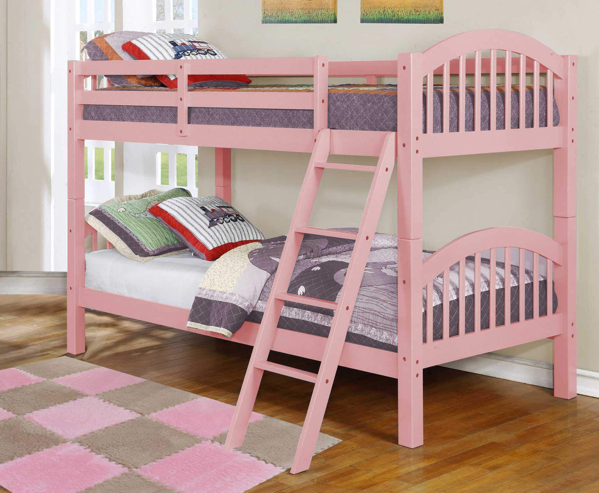 81'.25' X 42'.5' X 62'.5' Pink Solid and Manufactured Wood Twin/Twin Arched Wood Bunk Bed