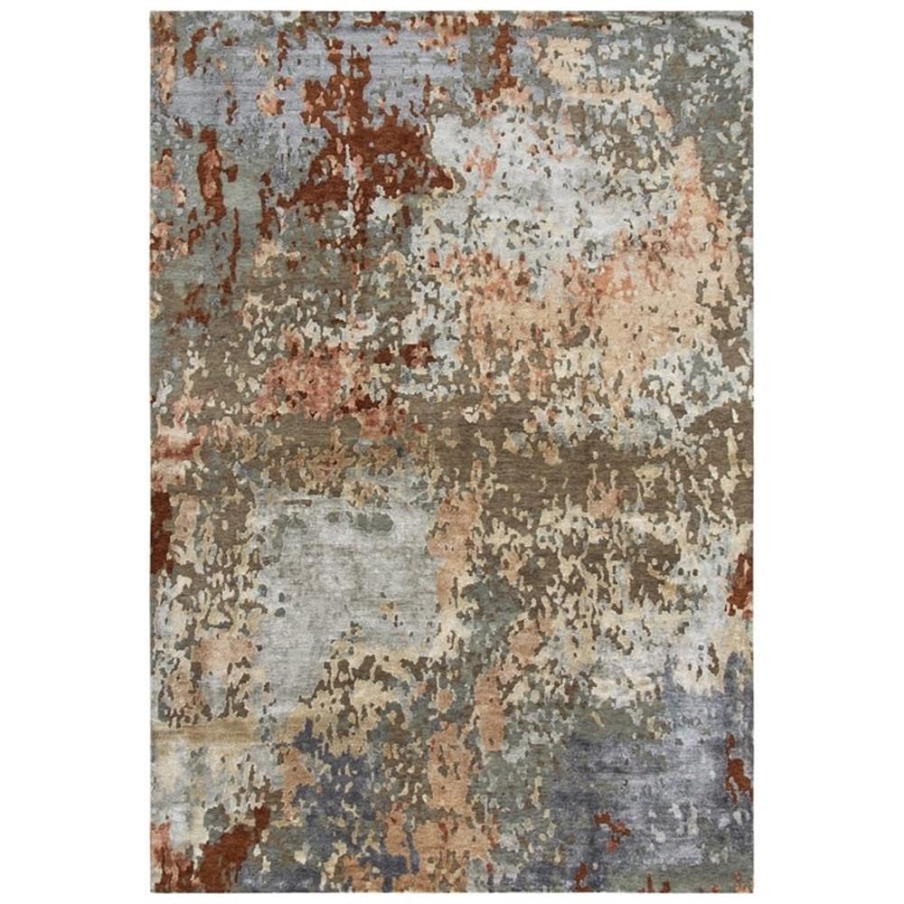 Noble 10' X 14' Abstract Brown/Gray/Gray/Rust/Blue Hand Knot Area Rug