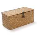 DOKOT Rectangular Handwoven Seagrass Small Storage Basket with Lid for Shelves and Home Organizer Bins,S (10.2x5.5x4.3H), Nat