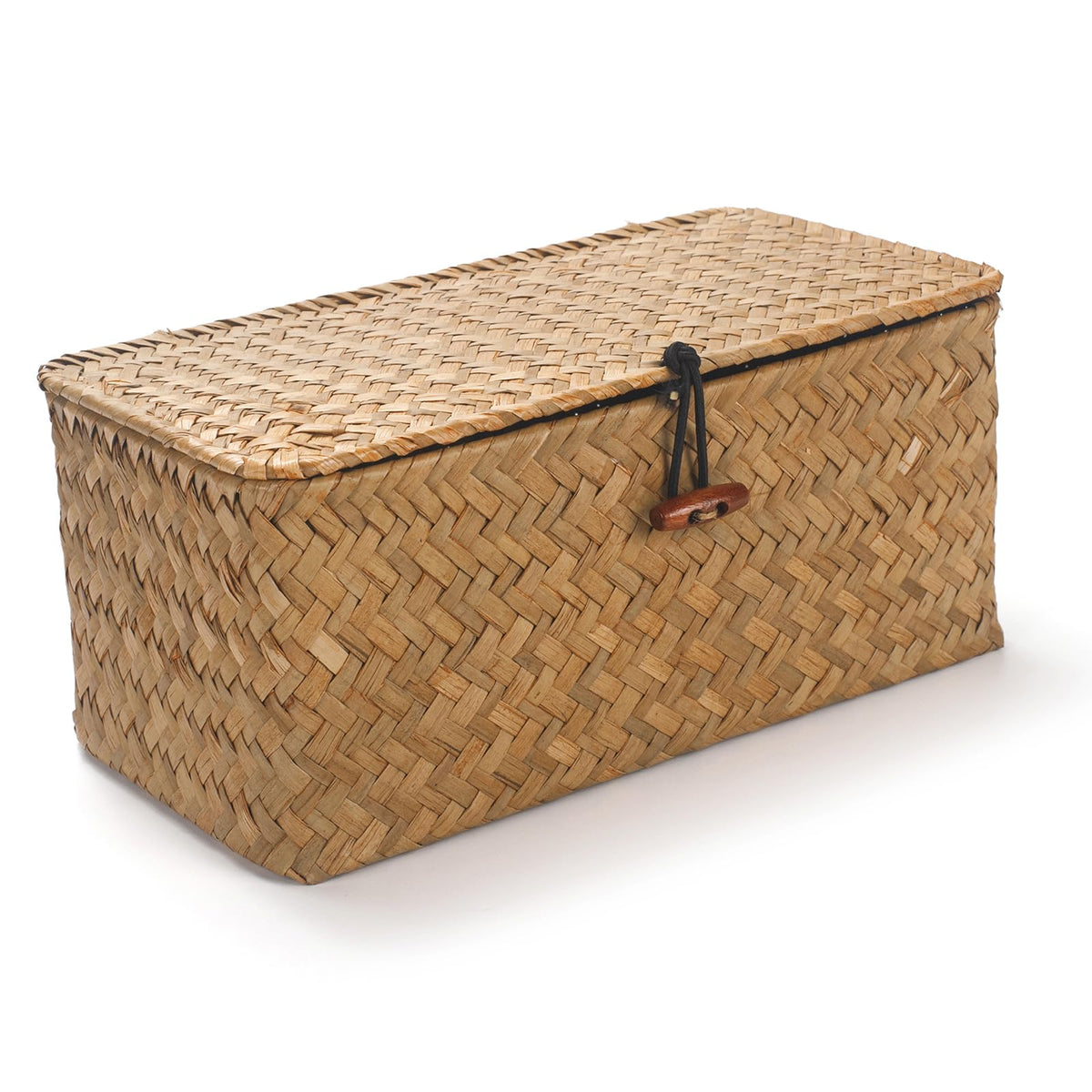 DOKOT Rectangular Handwoven Seagrass Small Storage Basket with Lid for Shelves and Home Organizer Bins,S (10.2x5.5x4.3H), Nat