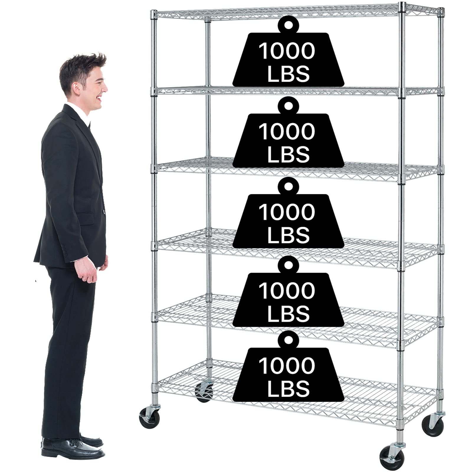 6 Tier Storage Shelves Metal Wire Shelving Unit With Wheels, 6000Lbs Weight Capacity Heavy Duty Nsf Height Adjustable Garage Shelving Steel Commercial Grade Shelf Rack For Garage Kitchen Pantry